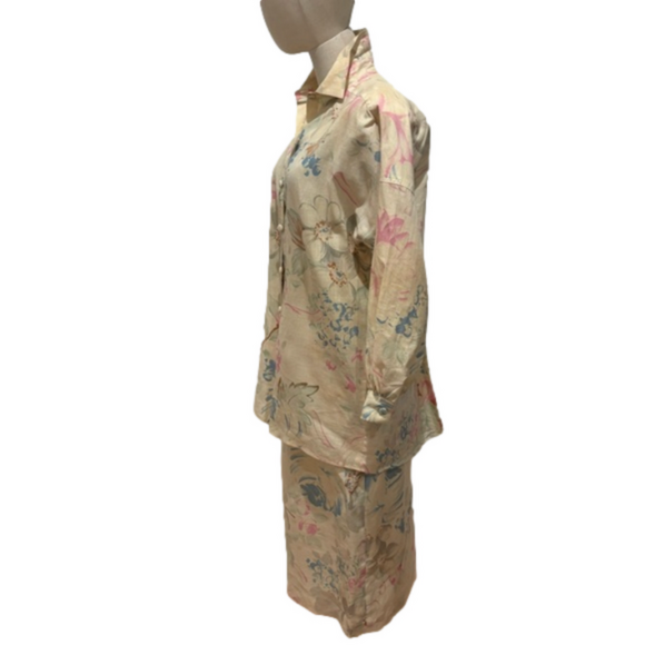 80s PASTEL FLORAL BOLD PRINT ITALIAN OVERSIZED TUNIC BLOUSE MAXI SKIRT S - Picture 5 of 16